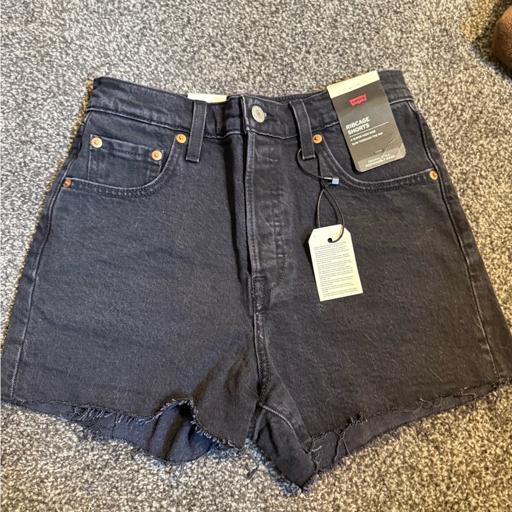 Levi's Black Raw-Hem High-Rise Jean Shorts